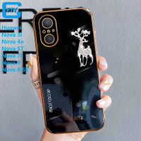 สำหรับ Huawei Nova 10 Pro/ Nova 9 Se/ Nova 9 / Nova 8 SE / Nova 8i / Nova 7 Se/nova 7i / Nova 5T /Nova 4E / Nova 3i 6D หรู elk Deer ที่ใช้ตกแต่งภายนอกกากเพชรเคลือบเคสโทรศัพท์สีฝาหลัง TPU แบบนิ่มพื้นผิวกระจกมันวาว