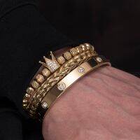 Luxury Micro Pave CZ Crown Roman Royal Charm Men Bracelets Stainless Steel Crystals Bangles Couple Handmade Jewelry Gift