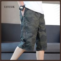 UAYESOK- MenS Thin Casual Beach Shorts Knee Length Shorts Cotton Cropped Pants Camouflage Summer Loose  Capris Pants Seluar  Lelaki