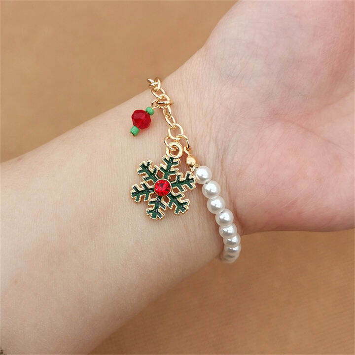 pearl-bracelet-christmas-gift-bells-christmas-bracelet-elk-pendant-bracelet-snowman-bracelet-santa-claus-bracelet