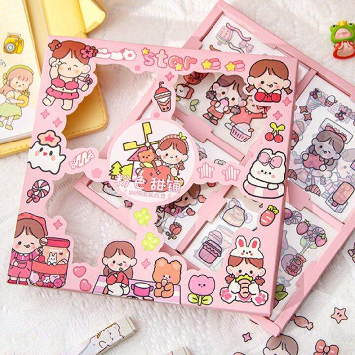 100pcs-cute-girl-journal-sticker-gift-box-pet-kawaii-stationery-scrapbooking-decoration-material-diary-phone-stickers