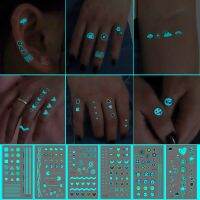 12Pcs/lot Small Temporary Tattoos Blue Luminous Glowing In The Dark Halloween Party Tattoo Stickers Set Hand Finger Nail Beauty