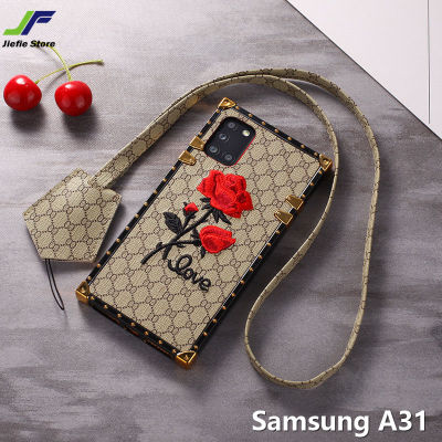 เคสโทรศัพท์ภาพดอกไม้กุหลาบ JieFie สำหรับ Samsung A31 / A32 / A33 Creatrive ปักลายเคสใส่โทรศัพท์สี่เหลี่ยมพร้อมสายคล้อง