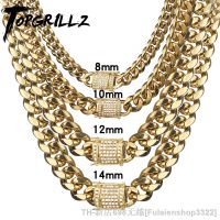 ❉๑▩  TOPGRILLZ Necklace Set 8/10/12/14MM STAINLESS STEEL Gold Cuban Curb Chain Hip Hop Fashion Jewelry Men