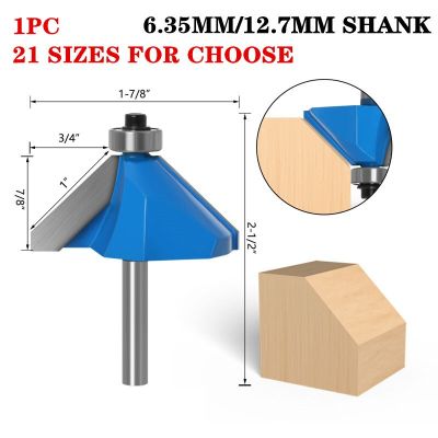 6.35mm 12.7mm Shank Chamfer Cutter Router Bits สําหรับไม้ 45 Deg CNC เครื่องมืองานไม้ 2 ขลุ่ย Endmill