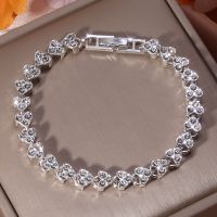 Korean Fashion Sparkly Zircon Heart Beaded Bracelet for Women Shiny Rhinestones Adjustable Alloy Hand Anniversary Gift Jewelry