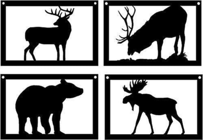 Set of 4 Wildlife Art Bear Elk Deer Moose 9x6inch Each Metal Wall Art