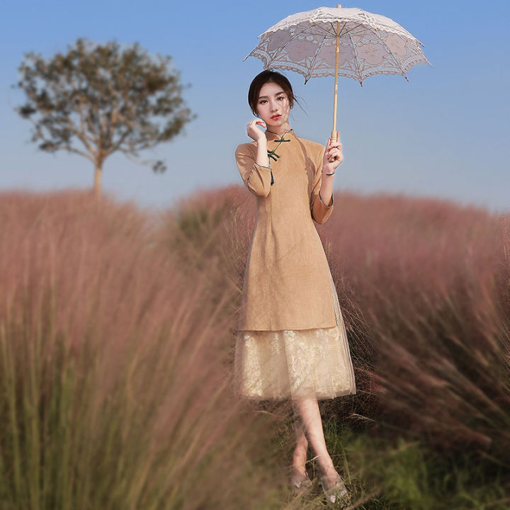 cheongsam-2021ผู้หญิงแขนยาว-retro-aodai-high-end-ขั้นสูงโบราณวิธีปรับปรุงชา-clothes