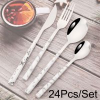 Kitchen Tableware Spoon Forks Steel Steak 24/30Pcs Brown Dessert Cutlery Knife Stainless Set Flatware Wood Handle Set Dinnerware