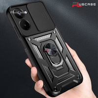 PlusCase สำหรับ Realme C33 Armor-Level เกราะยืนสไลด์ฝาปิดเลนส์ป้องกันการกระแทกเคสโทรศัพท์กลับยาก