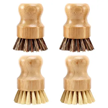 Bamboo Dish Brush 2pcs Bamboo Mini Scrub Brush Pot Brushes Dish Scrubber  For Iron , Kitchen Sink, B