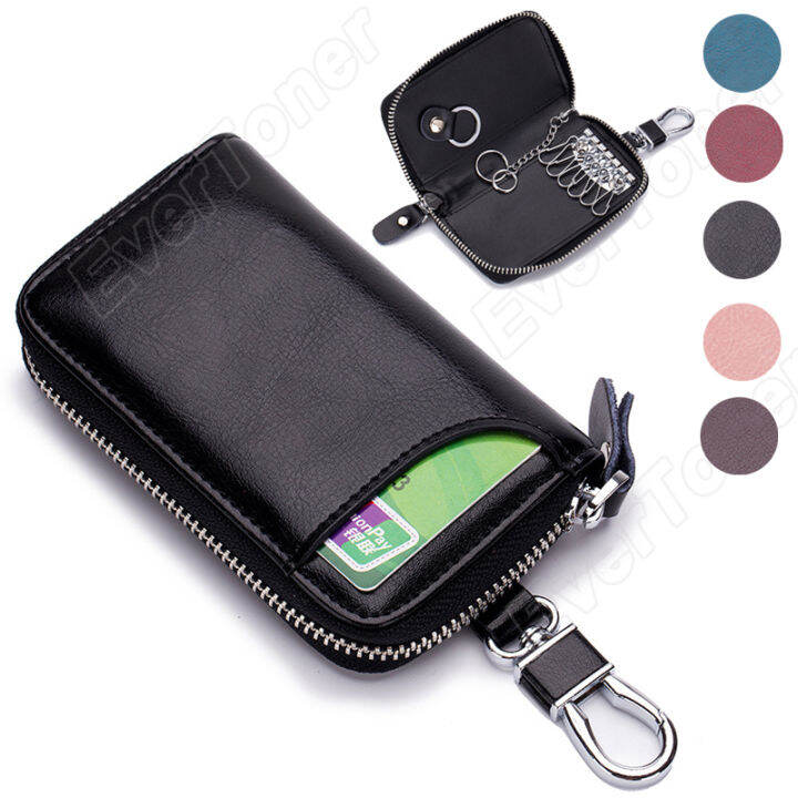 EverToner Cowhide Key Bag Key Holder for Women Men Zipper Car Key