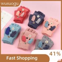 WUSUOGU 3-12 Years Old Boys Girls Cartoon Rabbit Baby Kids Gloves Thick Warm Half Finger Flip Cover Knitted Mittens