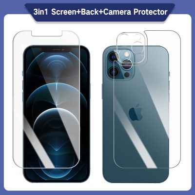 3in1 Full Cover Tempered Glass For iPhone 14 Pro Max 11 12 13 Pro Max Mini 14 Glass Front+Back+Lens Screen Protector Back Glass