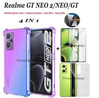 4in1เหมาะสำหรับ Realme GT NEO2เคสโทรศัพท์มือถือ,Realme GT Realme GT Master Realme GT NEO Gradient เคสโทรศัพท์มือถือกันตก + กระจกนิรภัย + ฟิล์มหลัง + ฟิล์มเลนส์