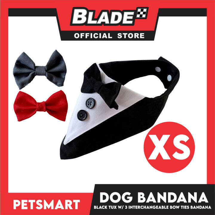 Dog Bandana, Black Tuxedo with 3 Interchangeable Bow Ties DBCTN45XS