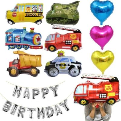 ♔P&M♚Foil Balloon School Cartoon Car Truck Birthday Party Decor