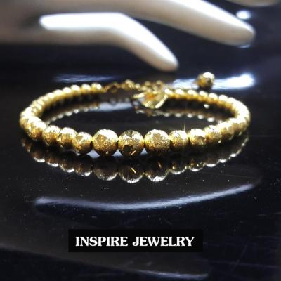 inspire jewelry สร้อยข้อมือลายทองเม็ดกลมตอกลายแบบร้านทอง งานทอง18K ต่อกันรอบข้อมือ ยาว 18cm.ยาวได้ถึง 20cm. งานสวย งานจิวเวลลี่