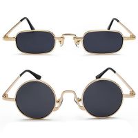 2Pcs Retro Punk Glasses Clear Sunglasses Female Retro Metal Frame Black Gray + Gold - Round &amp; Square