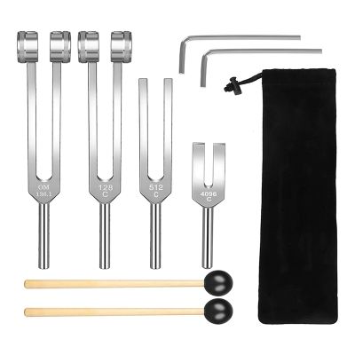 Tuning Fork Set (128Hz, 136.1Hz, 512Hz,4096Hz) of Tuning Forks with Reflex Hammer for Healing Chakra Set Healing Musical