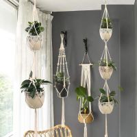 ；‘。、’ Hanging Plant Handmade Macrame Plant Hanger Flower Pot Planter Hanger Wall Decor Courtyard Garden Hanging Planter Hanging Basket