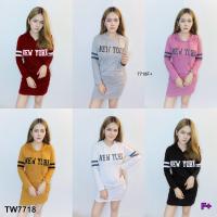 P7718 มินิเดรสพื้นเรียบมีฮูดด้านหลัง New York  Plain mini dress with hood in the back New York