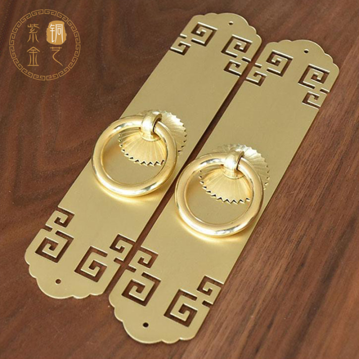 มือจับโลหะโบราณสไตล์จีนมือจับทองแดงแท้ประตูตู้มือจับทองแดงรูเดียวประตูตู้เสื้อผ้ามือจับตรง