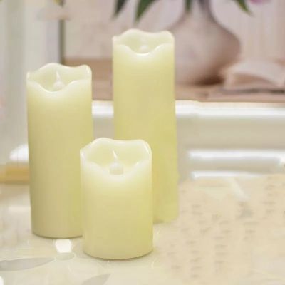 Set of 3 Battery powered Flameless Led Pillar Candle Paraffin Wax wavy Edge Night lamp Home Wedding party decor 10-12-15CM(H)