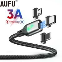 Aaaufu Pengisi Daya Magnetik สายที่ชาร์จไฟรวดเร็ว USB 3A ชนิด C แม่เหล็กข้อมูล Micro USB โทรศัพท์มือถือสายชาร์จสำหรับ iPhone Xiaomi