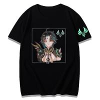 【2023 New】 เสื้อยืดผ้าฝ้ายGenshin Impact Xiao พิมพ์ Tshirt ผู้หญิงกราฟิก Tees สาว Kawaii การ์ตูนเสื้อสีดำเสื้อ100% Cotton Short Sleeve Tee-เสื้อ แฟชั่นแขนสั้นผ้าฝ้าย