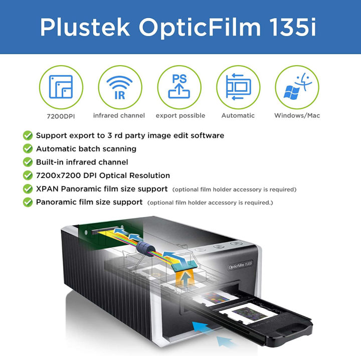 plustek-opticfilm-135i-automatic-film-amp-slide-scanner-batch-converts-35mm-slides-amp-film-negatives-support-3rd-party-editing-software-export-max-7200-dpi
