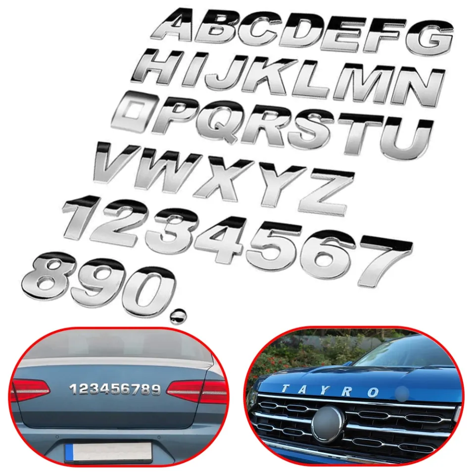 3D Metal Alphabet Silver Badge Chrome Silver Letters Numbers Logo Car  Stickers