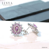 LenYa Jewelry ต่างหูเงินแท้ 925 ชุบทองขาว ประดับด้วยพลอยแท้