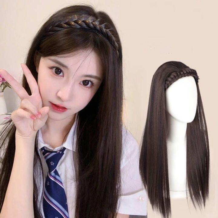 50cm Synthetic Twist Braid Hair Hoop Long Straight Wig Women's U-shaped  Half Headband Wig | Lazada
