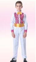 Shining Sequined Cool Boys Out Space Dance Clothes Set Children Bow Tie Shirt+belt+pants Chorus Suit Gentleman Compere Costume