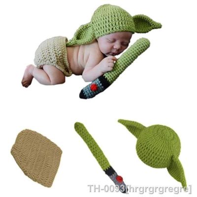 ☾ஐ hrgrgrgregre Moco super bonito artesanal recém nascido infantil fotografia prop crochê malha starswar bebê yoda conjunto de do verde