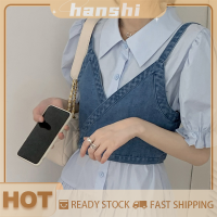 hanshi [2023 new HOT FASHION] lazlook เดรสเอวสูงของผู้หญิงเดรสมินิทรงเอแขนพองผ้ายีนส์คามิโซลฤดูร้อน