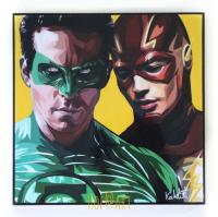 Green Lantern &amp; The Flash เดอะแฟลช กรีนแลนเทิร์น DC comics รูปภาพ​ติดผนัง pop art พร้อมกรอบและที่แขวน การ์ตูน กรอบรูป แต่งบ้าน ของขวัญ รูปภาพ