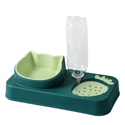 2 In 1 Pet Tableware ชามอาหารสุนัข No-Spill Automatic Water Dispenser Combo Set สำหรับแมวชามสูง