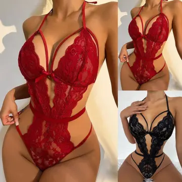 Women V Neck Sexy Underwears Sexy Lingerie Lace Backless Lanyard Underwear  Conjoined Tight Suit Bridal Bustier