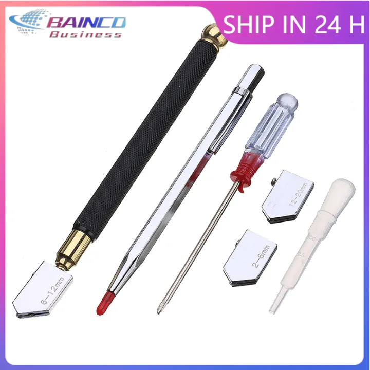 6pcs/set Glass Cutter Metal Handle Diamond Tip Straight Head Glass