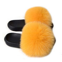 Womens Real Fox Fur Slides Furry Slide Sandal for Outdoor Fur Slippers