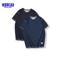 MBBCAR 2023เสื้อยืดแขนสั้นแบบสวมหัวคอเปิดรุ่นธรรมดาผ้าเดนิมแนวสตรีทของผู้ชายสำหรับฤดูร้อนใหม่