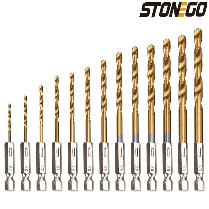 stonego-13pcs-1-5mm-6-5mm-drill-bit-set-titanium-coated-high-speed-steel-hex-shank-hole-opener-for-wood-plastic-aluminum-drills-drivers