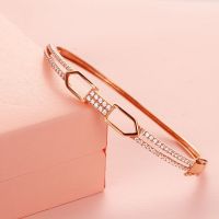 585 Purple Gold Plated 14K Rose Gold High Design Inlaid Crystal Bracelet For Women Charm Hollow Exquisite Wedding Jewelry Gift