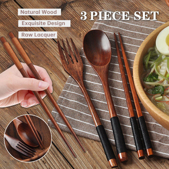 【Ready Stock】 Handmade Japanese Natural Chestnut WOODEN CHOPSTICK ，SPOON AND FORK SET Kitchen