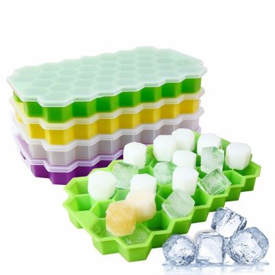 Honeycomb Ice Cream Tools Ice Tray Mold With lid 37 Hexagonal Ice Cube Making Tools Suitable for Beverage Beer Ice Maker Ice Cream Moulds