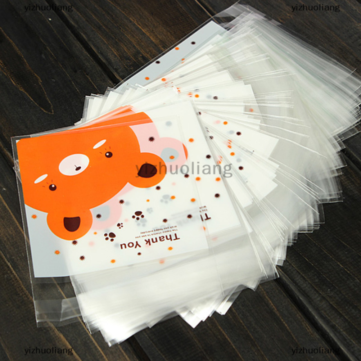yizhuoliang-รูปหมี100ชิ้นกล่องใส่ขนมคุกกี้มีกาวในตัวถุงของขวัญกระดาษแก้วสำหรับงานแต่งงานงานวันเกิด