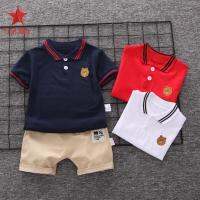 SZWL 2pcs/set Kids Boys Summer Cute Bear Embroidery Shirt + Shorts