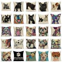 Colorul French Bulldog Cushion Cover Beagle Dog Throw Pillo Printe Linen Pillowcase Car Sofa Home Decor Pillows Taie Oreiller